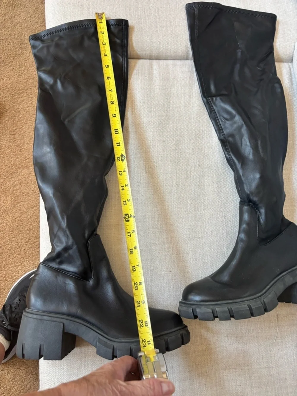 Steven New York Hylda Over-The-Knee Boots Black Size 7 Chunky Heel Stretch Shaft